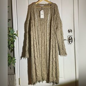 ZARA CAMEL CABLE KNIT COAT 2023. RIPPED. 6771/133 Brown size Large RARE